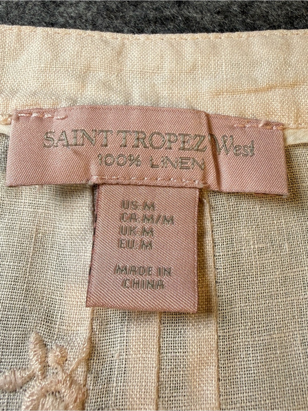Saint Tropez West 100% Linen Embroidered Sleeveless Blush Pink Tunic TopM Ballet - Picture 7 of 8